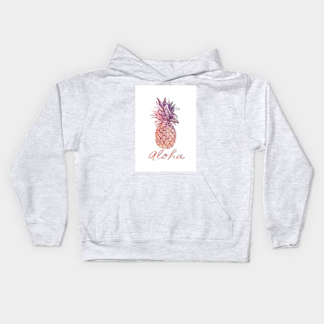 Aloha watercolor and chalk pastel Pineapple Kids Hoodie by SouthPrints